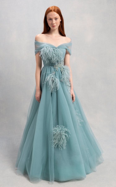 Jenny Packham's Coronet Off-The-Shoulder Gown. 