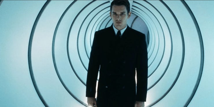 Gattaca protagonist against white circular backdrop