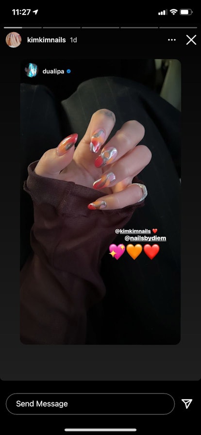 Dua Lipa's colorful nails look like they're straight out of the '90s.