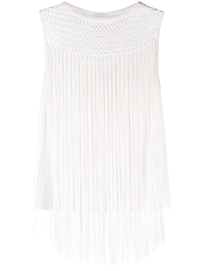 Patrizia Pepe cut out-detail fringed vest spring 2022 essential