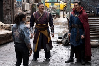 Benedict Wong, Xochitl Gomez, and Benedict Cumberbatch in Marvel’s Doctor Strange in the Multiverse ...