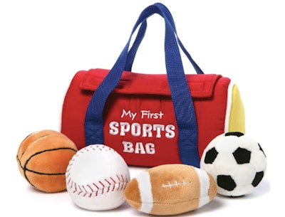 My First Sports Bag Stuffed Plush Play Set is one of the best toys for 3 month olds