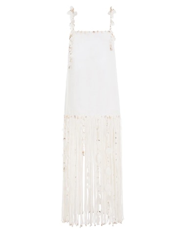 2022 fringe trend Zimmermann white fringe shell maxi dress
