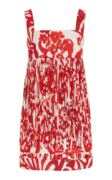 2022 fringe trend Alexis red and white floral print fringe dress
