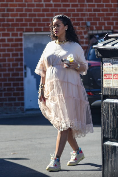Rihanna wearing a pink dress from Simone Rocha. 