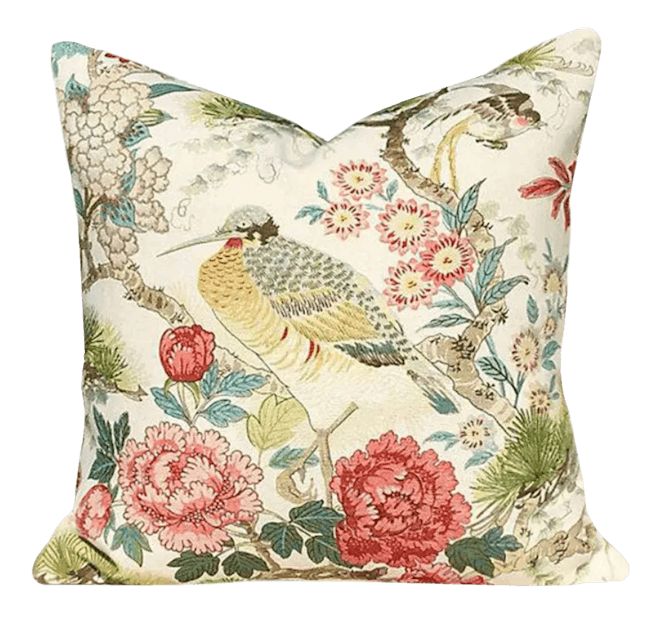 Scalamandre Shenyang Linen Print Pillow in Bloom, 22" x 22"