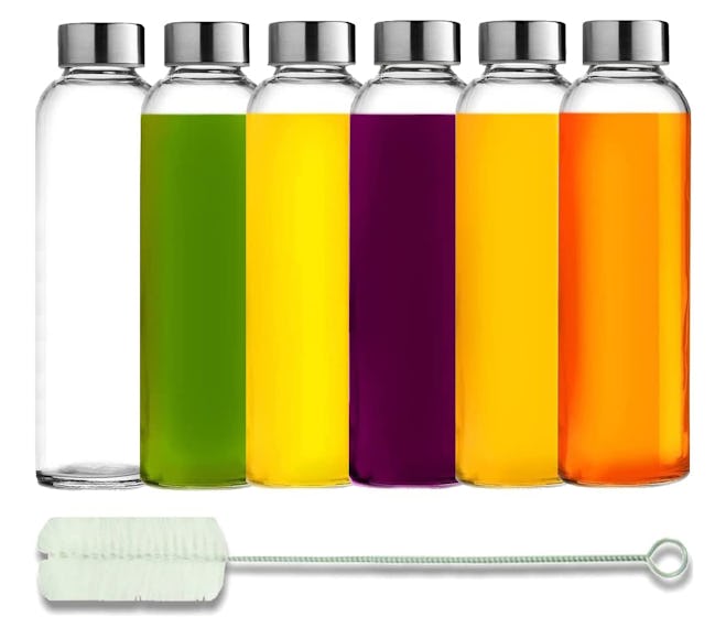 Brieftons Glass Water Bottles With Caps (6-Pack)