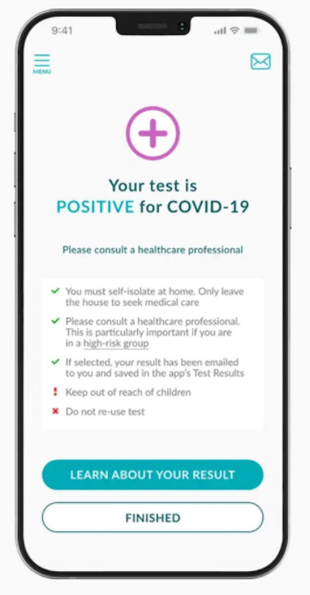 Positive at-home covid test photo for Ellume test