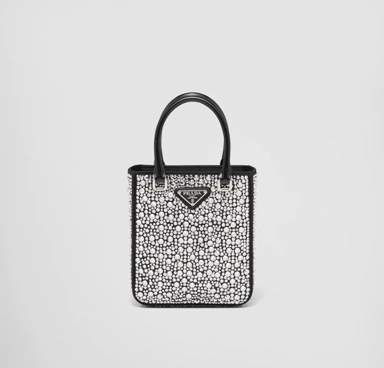Small Crystal-Studded Satin Tote Bag