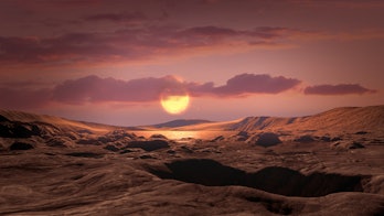 illustration of an exoplanet with a rocky surface and clouds