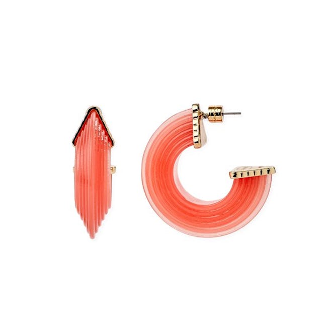 Women’s Coral Resin and 14K Gold Flash-Plated Hoop Earrings