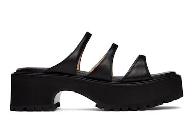 Black Leather Triple Strap Platform Sandals