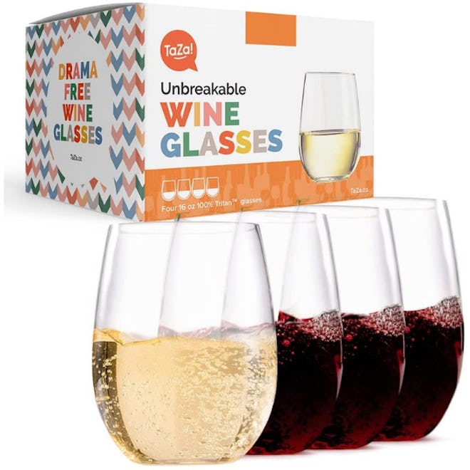 TaZa Unbreakable Stemless Wine Glasses (Set of 4)