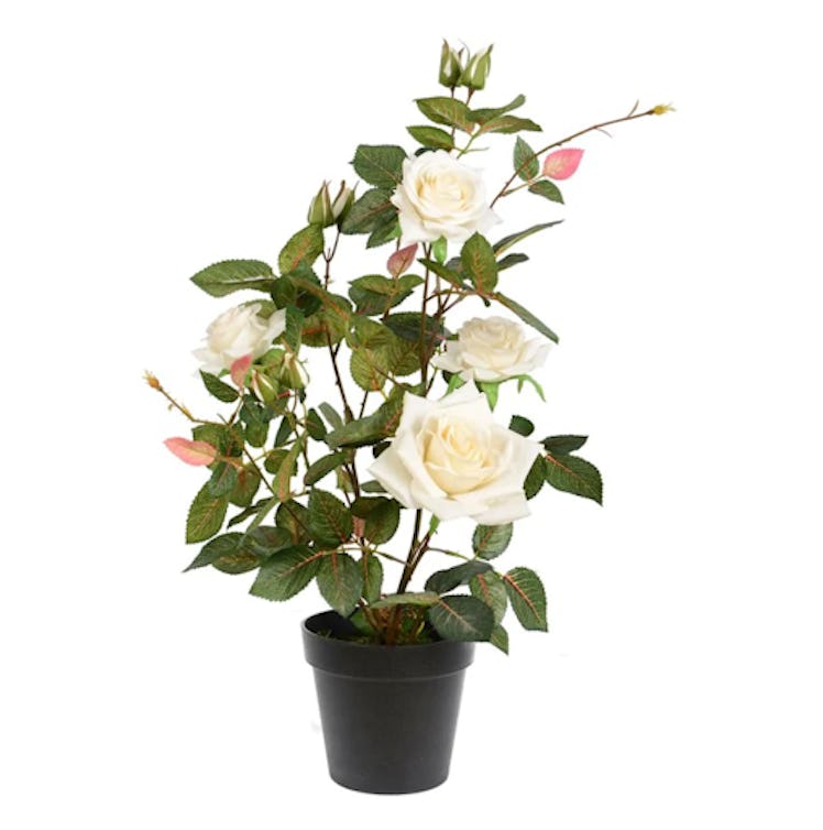 Artificial White Rose Plant in Pot
