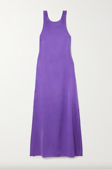 sexy wedding guest dresses long purple halter slip dress