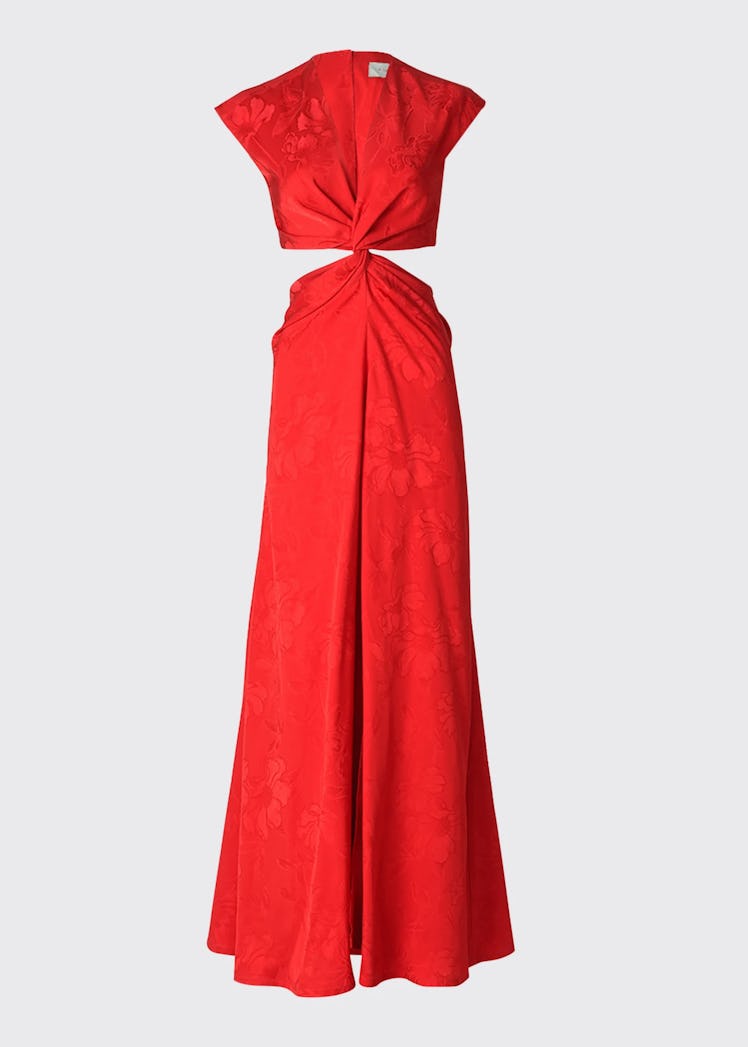 sexy wedding guest dresses long red silvia tcherassi floral jacquard satin maxi dress