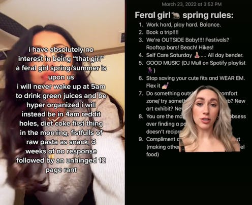 Screenshot of TikTok users talking about their feral girl summer plans. What does feral mean? On tik...