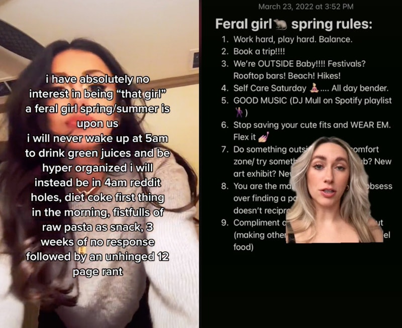 Screenshot of TikTok users talking about their feral girl summer plans. What does feral mean? On tik...