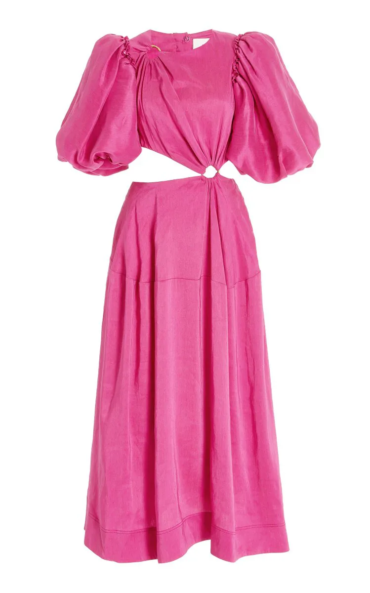knee length dresses for ladies Rihoas Linen Blend Cut Out Midi Dress