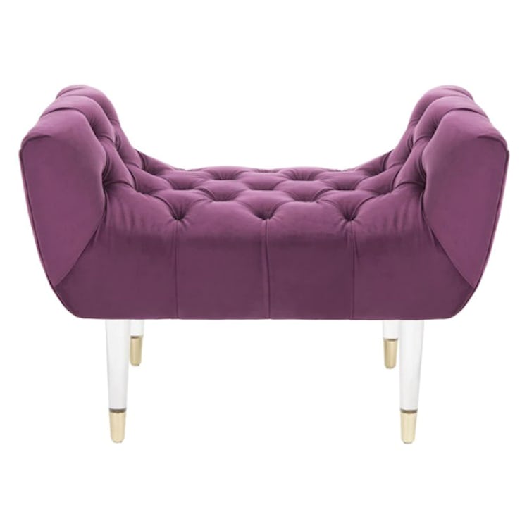 Eugenie Tufted Velvet Acrylic Bench - Plum