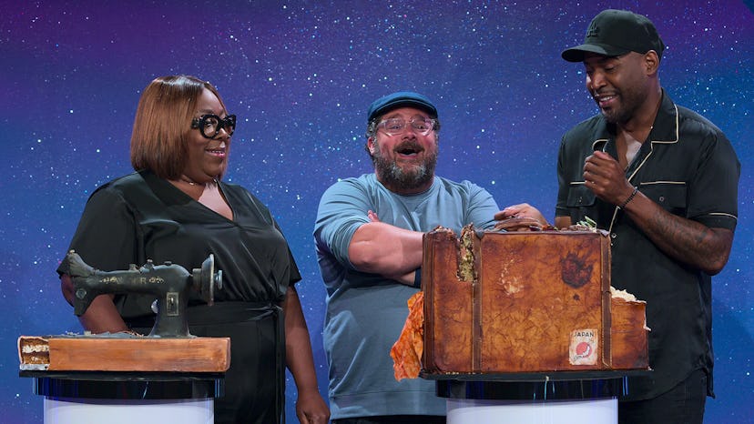 Celebrity judges Loni Love, Bobby Moynihan, and Karamo Brown in episode 8 of 'Is it Cake?' Season 1 ...