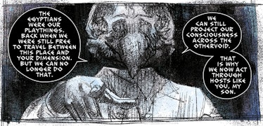 Colorless part of the Moon Knight comic with Khonshu speaking
