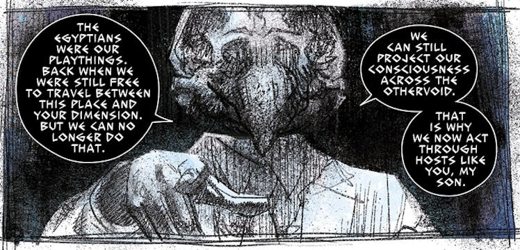Colorless part of the Moon Knight comic with Khonshu speaking