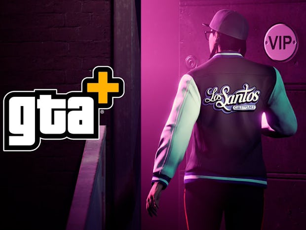 The GTA+ logo and a character wearing a hoodie with the text Los Santos in GTA Online