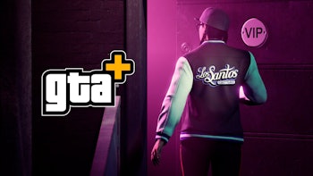 The GTA+ logo and a character wearing a hoodie with the text Los Santos in GTA Online