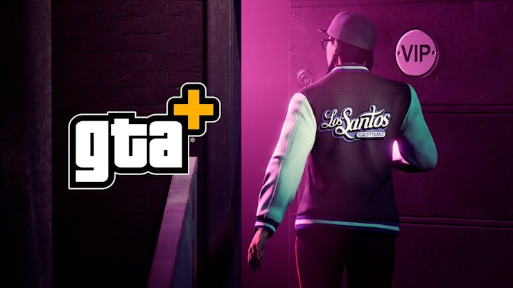 The GTA+ logo and a character wearing a hoodie with the text Los Santos in GTA Online