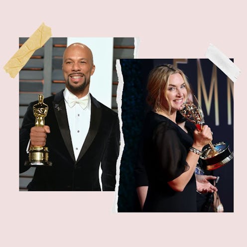 Common (at the 2015 Vanity Fair Oscar Party) and Kate Winslet (at the 73rd Primetime Emmy Awards) ar...