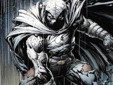 Moon Knight Marvels comic character standing in the rain