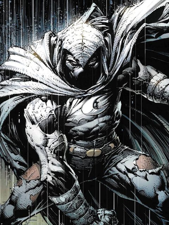 Moon Knight Marvels comic character standing in the rain