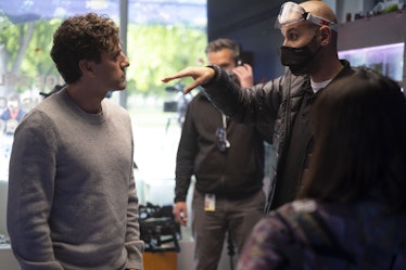 Oscar Isaac with director Mohamed Diab on the set of Moon Knight.