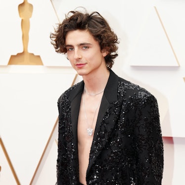 Timothee Chalamet shirtless on the 2022 Oscars red carpet.