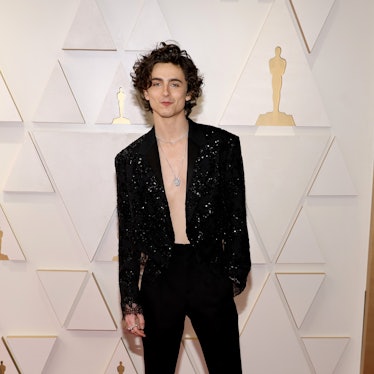 Timothee Chalamet shirtless on the 2022 Oscars red carpet.