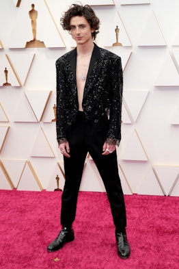  Timothée Chalamet on the 2022 Oscars red carpet.