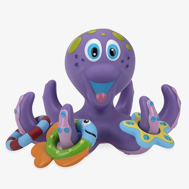 Product photo; octopus toy with rings on tentacles 