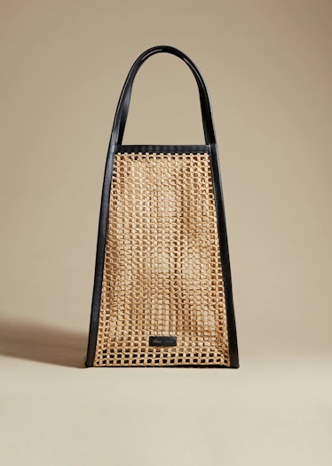 maxi trend 2022 raffia tote bag with black leather trim