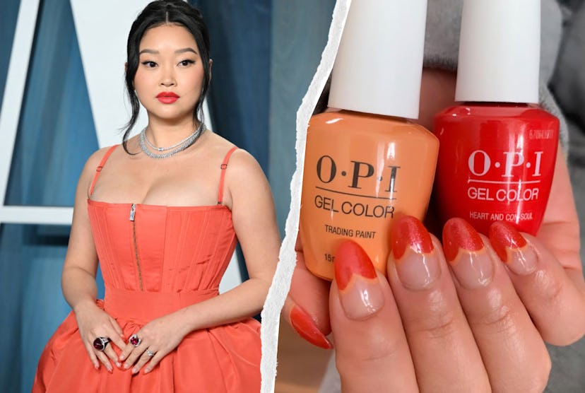 Lana Condor wore a heart-shaped French manicure to the 2022 Oscars after party.