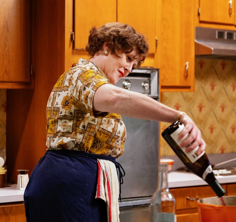 Sarah Lancashire as Julia Child cooking.