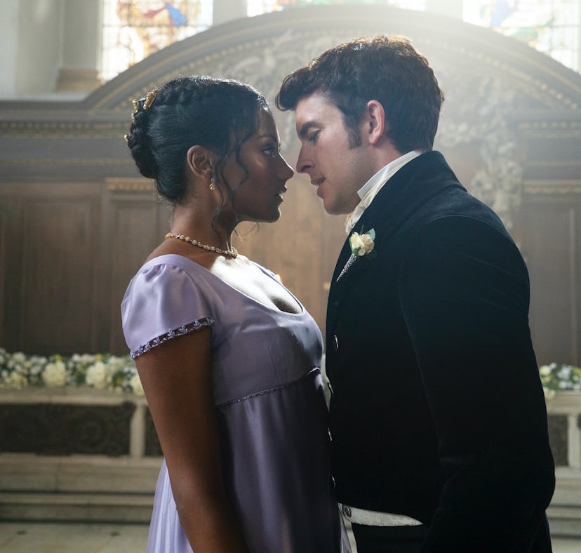 Kate and Anthony stand close to each other in 'Bridgerton' as she delivers Kate Bridgerton quotes.