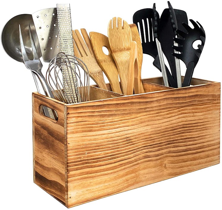 CB Accessories Utensil Holder in Rustic Wood 