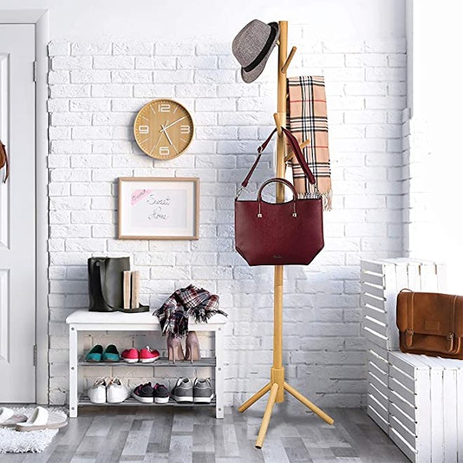 ZOBER Wooden Tree Coat Rack Stand