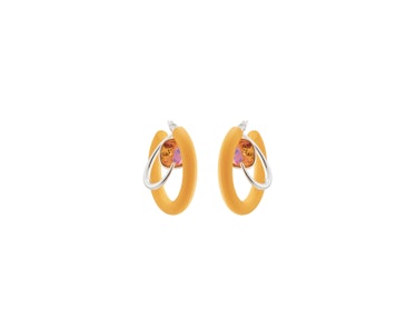 maxi trend 2022 yellow rubber coated acrylic hoop earrings with crystal rhinestones