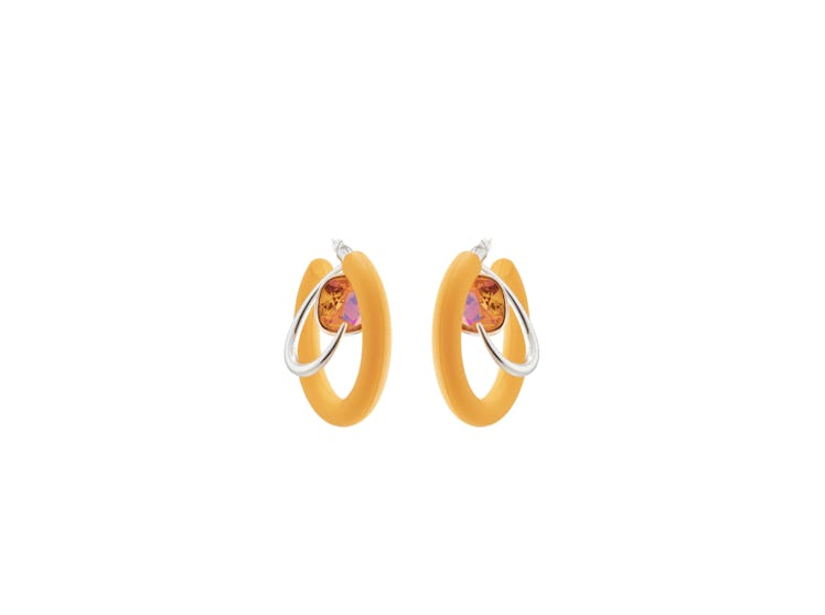 maxi trend 2022 yellow rubber coated acrylic hoop earrings with crystal rhinestones