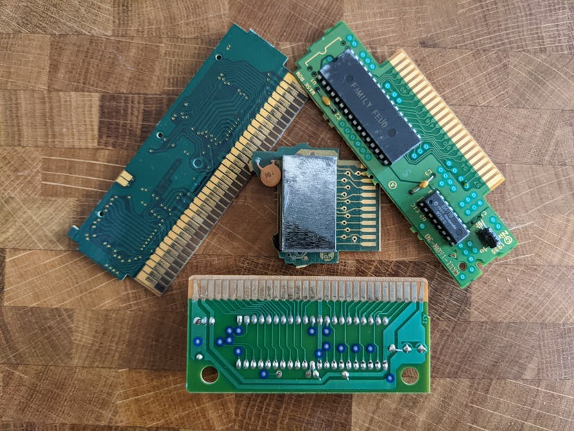 Video game rom cartridges arranged in a pyramid