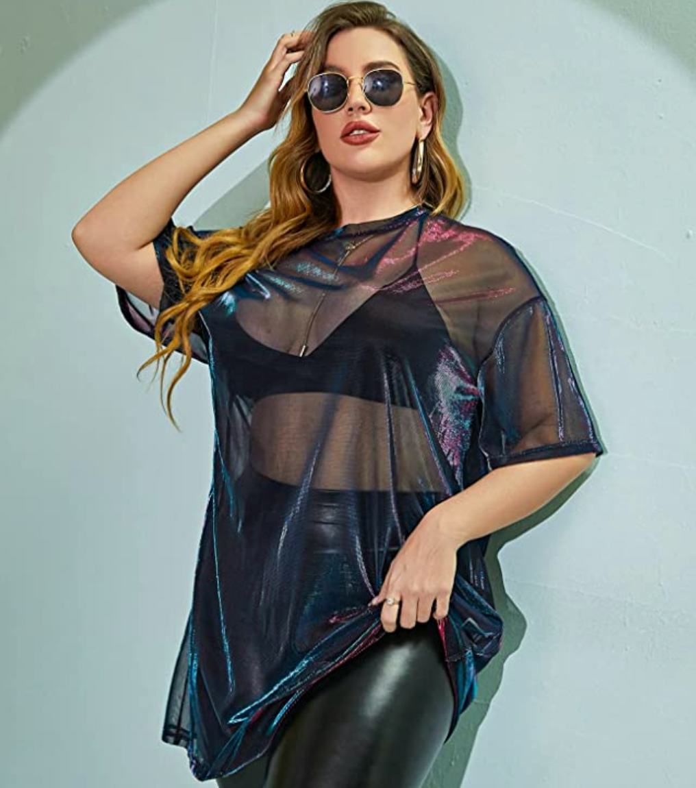 Floerns Short Sleeve Mesh Top