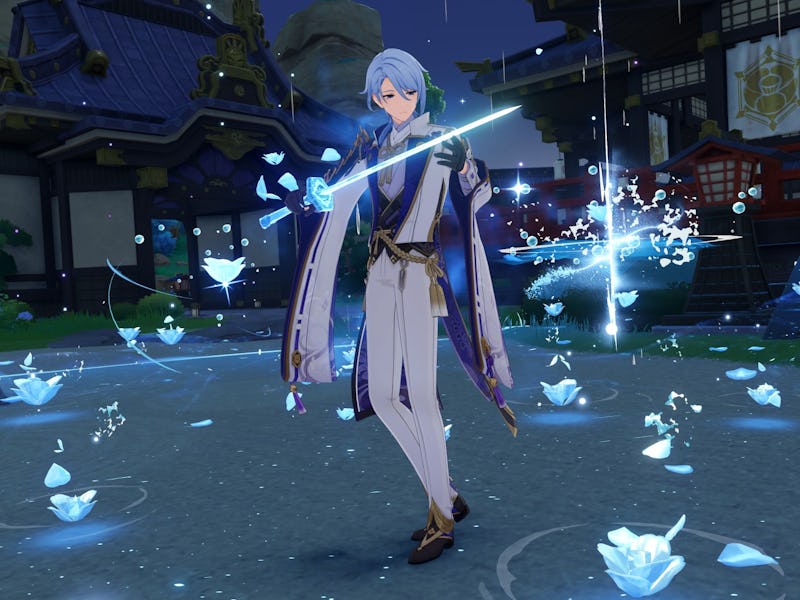 Genshin Impact Ayato with his Hydro sword