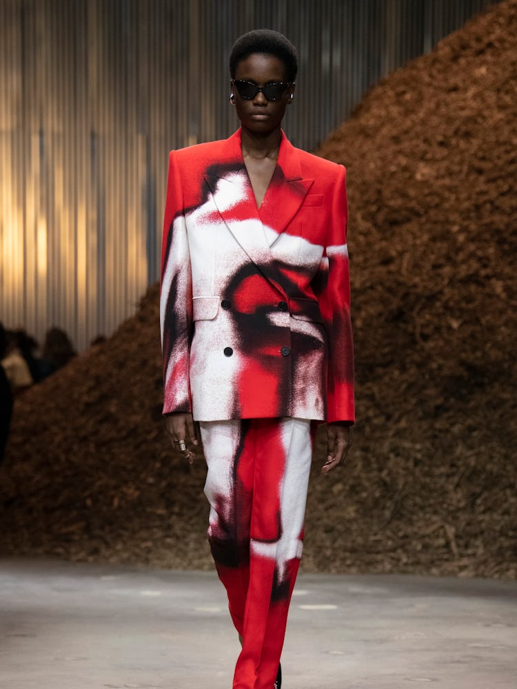 Alexander McQueen red painted suit